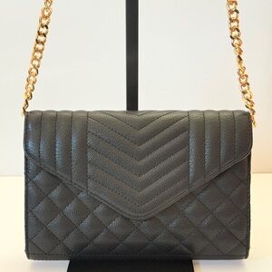 Madison West Black Quilted Chain Shoulder Crossbody Handbag